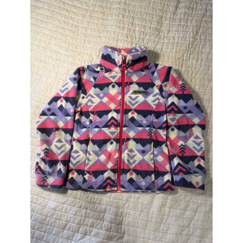 Columbia Girls Benton Springs Fleece Jacket Geometric Pink Purple XS 6/6X